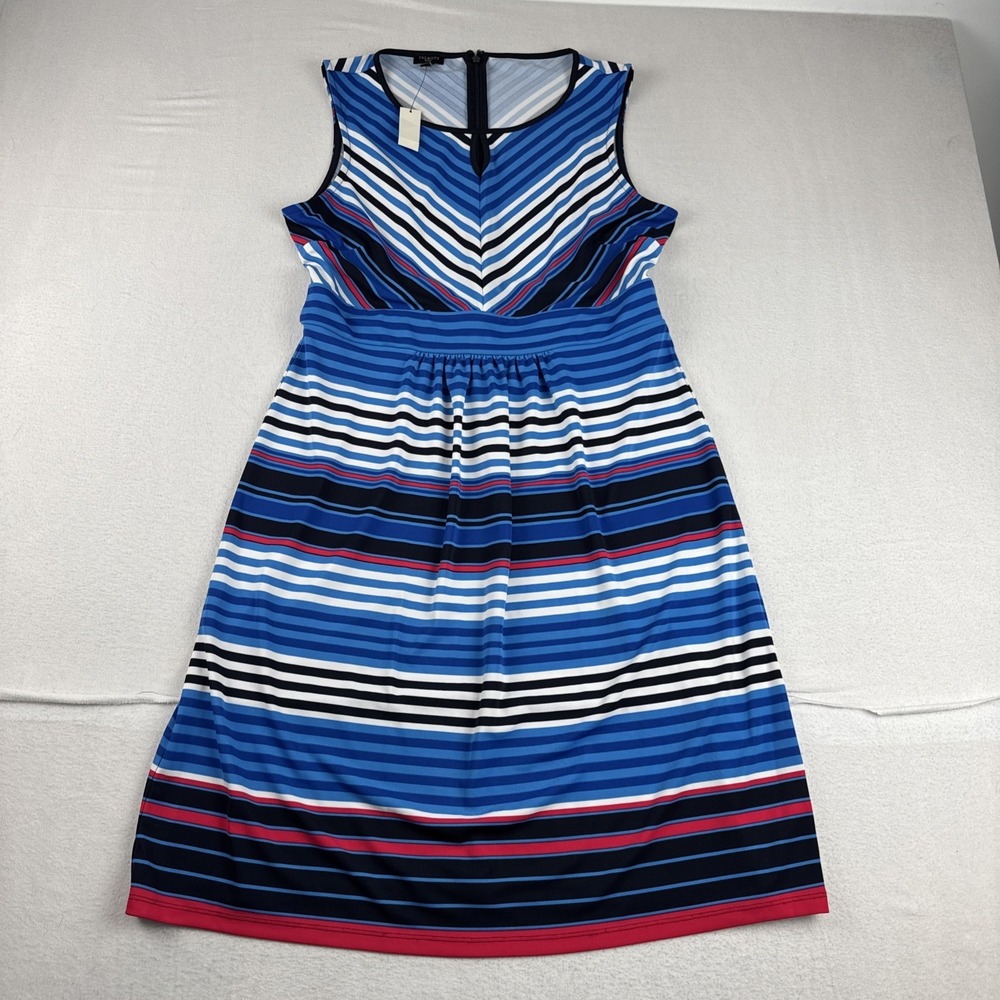 NWT Talbots Jersey Dress Large Petite  LP Blue Striped Sleeveless Stretch Summer